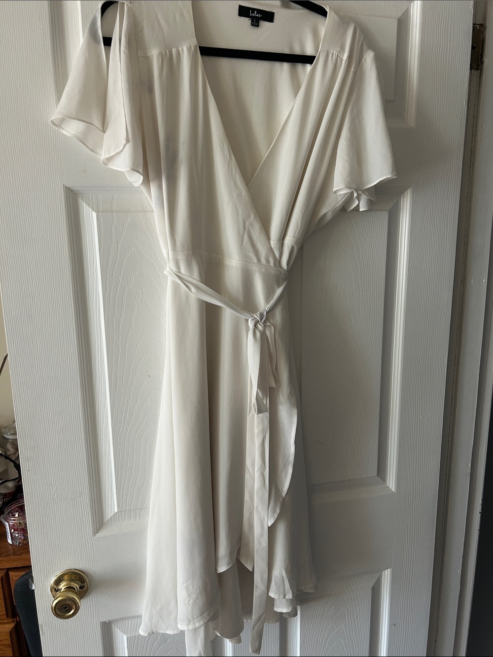Lulu's Ivory Wrap Midi Dress with Tie Waist